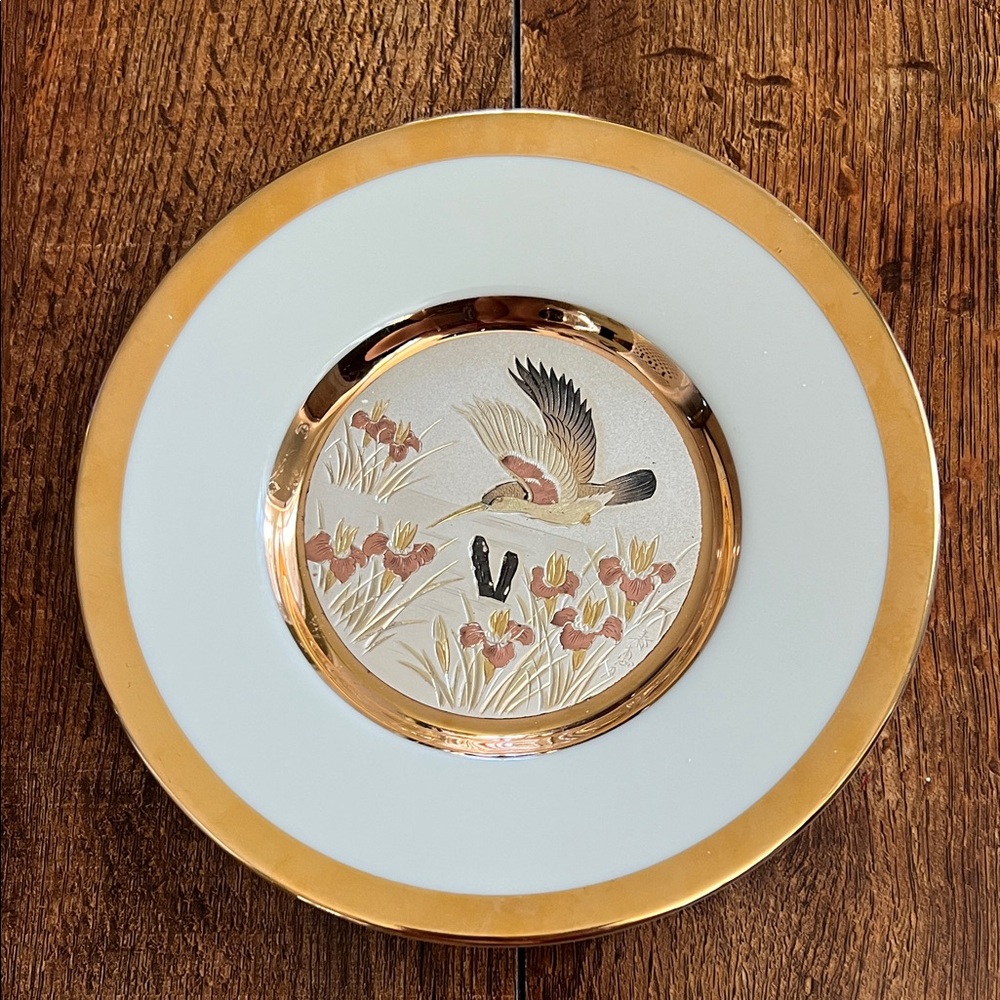 Unique Vintage Gold and White Nature decor Plate
